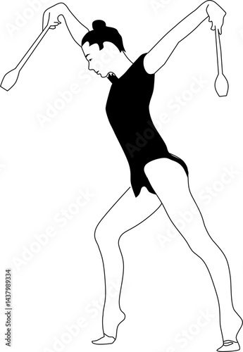 girl performing an artistic or rhythmic gymnastics display with clubs