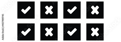 Check mark icon button set. Check box icon with right and wrong buttons .