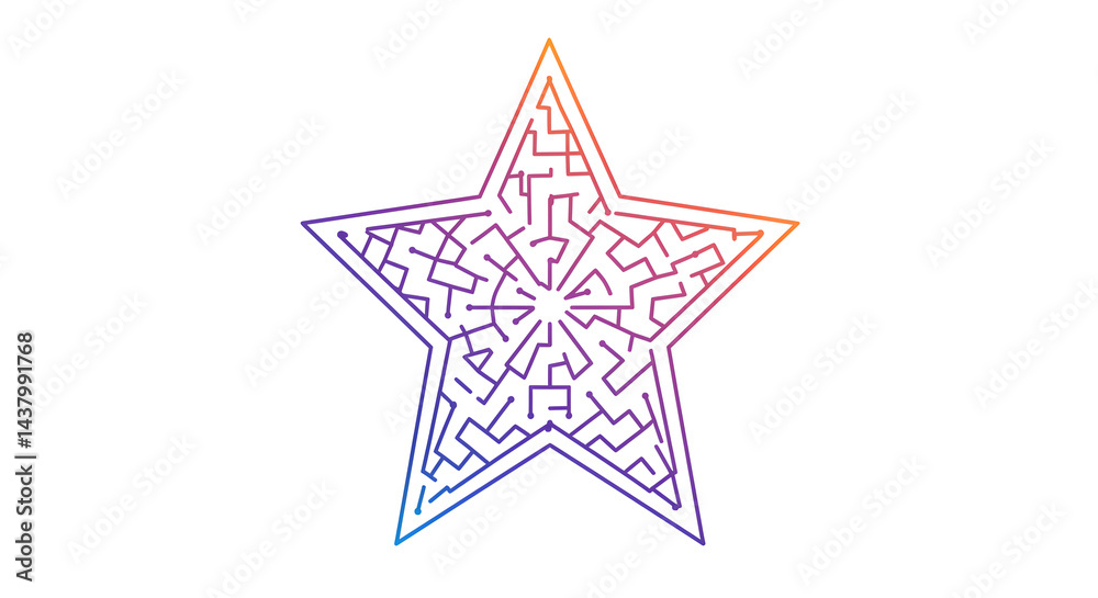 Gradient Star Shaped Labyrinth Puzzle Isolated on White Backdrop Gradient Star Shaped Labyrinth Puzzle Isolated on White Backdrop