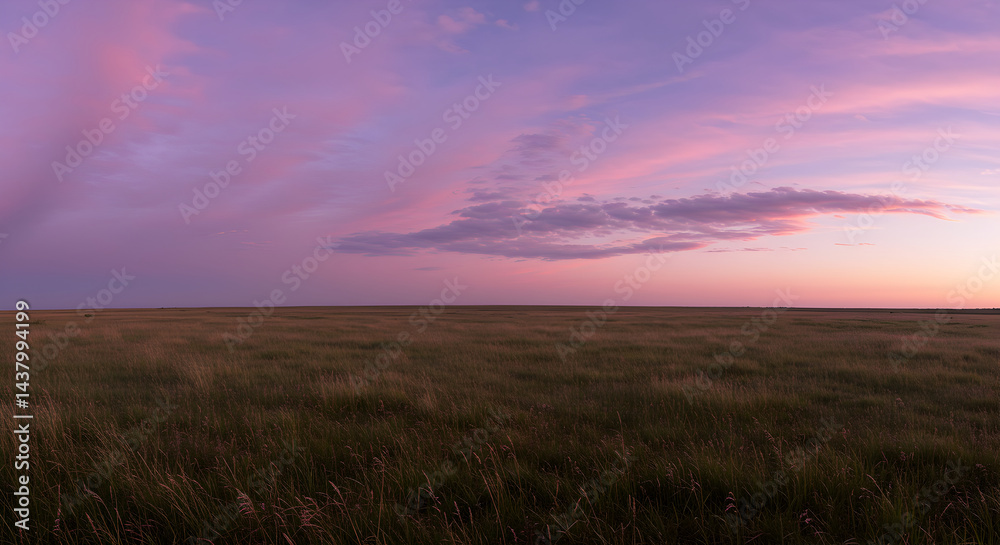 Obraz premium Pastel Horizon: Prairie Grassland Beneath Dreamy Sky at Twilight