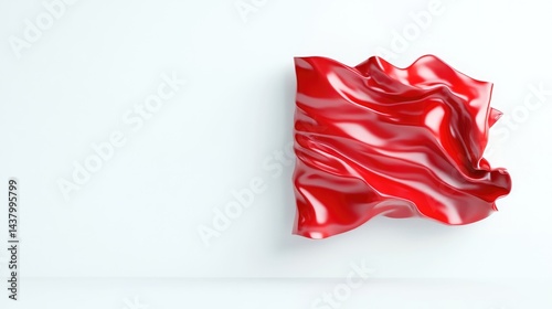 Red fabric draped over white surface.  Dynamic, fluid folds and waves.  High-quality 3D render