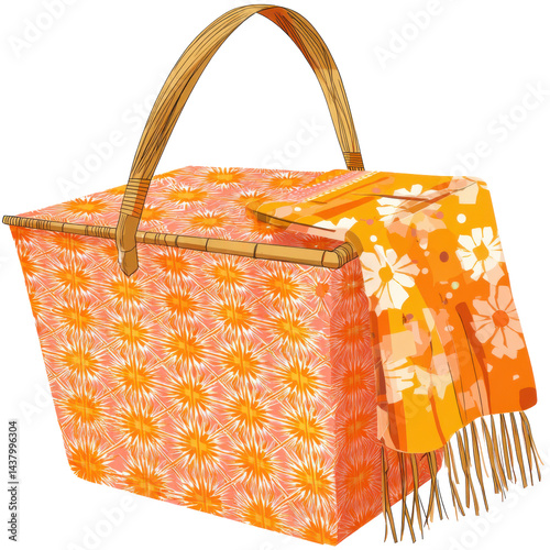 Floral picnic basket isolated on transparent PNG background