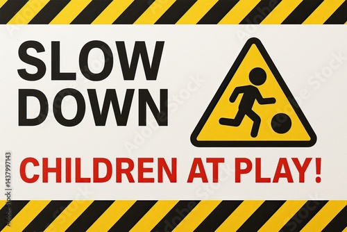 Slow down children at play sign warning drivers about kids playing