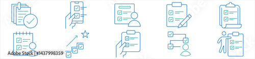 clipboard task checklist business checkmark icon set project goal progress management to-do list document outline vector illustration schedule priority design for web and app. stock vector. eps 10.