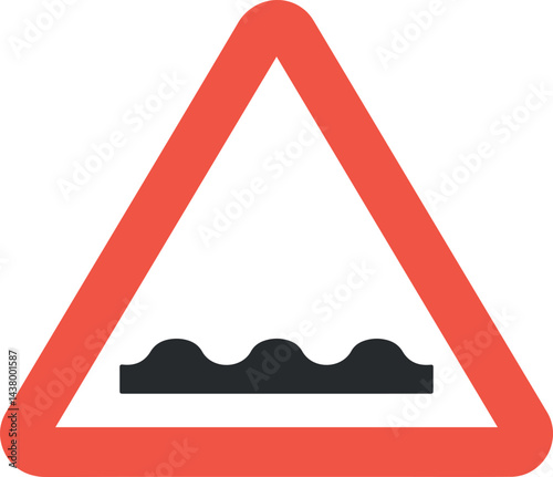 bumpy road ahead warning traffic sign with red triangle border on white background