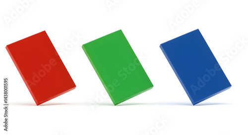 Three Isolated Glossy Rectangles Representing Rgb Primary Colors on White Background