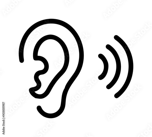 A simple black outline illustration of an ear and sound waves