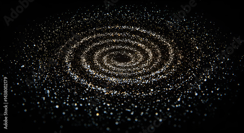 Luminous Swirl Of Glittering Particles On A Dark Background Creating A Galaxy
