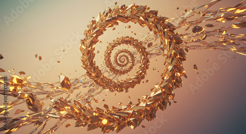 Golden Crystal Vortex A Captivating Swirl of Geometric Brilliance Abstract Art