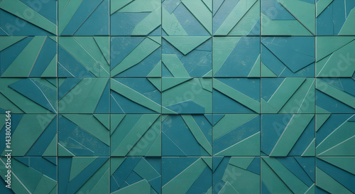 Abstract Geometric Mosaic Pattern In Shades Of Aqua And Teal Background