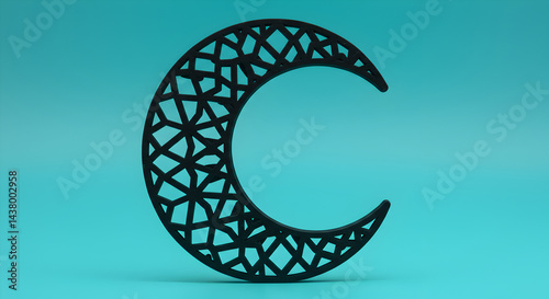 Intricate Geometric Crescent Moon On Aqua Backdrop For Spiritual Designs