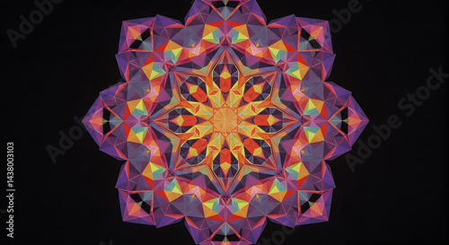 Geometric Kaleidoscope Design With Vibrant Tones On Black Background