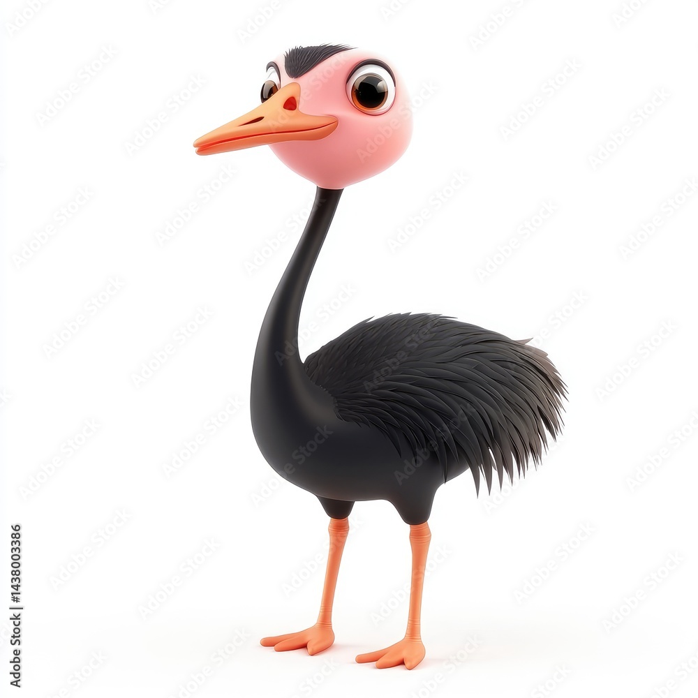Fototapeta premium Cartoonish ostrich caricature in profile view.