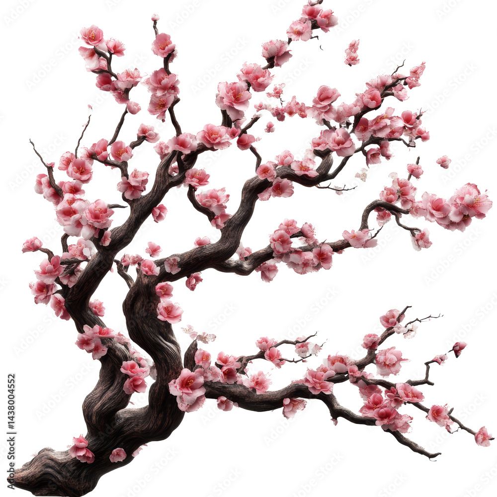 Fototapeta premium Artistic depiction of a flowering bonsai tree with vibrant blossoms.