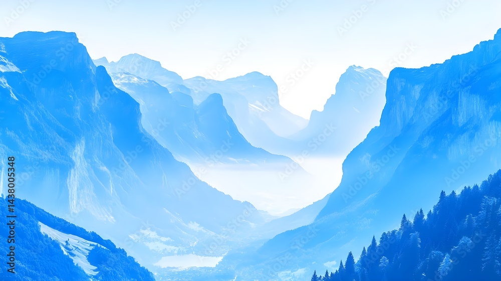 Obraz premium Breathtaking Mountain View of a Tranquil Blue Valley Landscape
