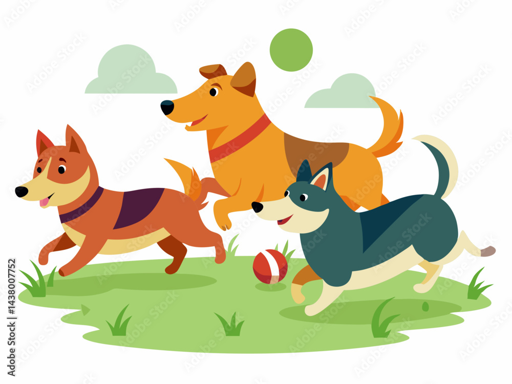 Fototapeta premium Dog chasing a rolling ball across a grassy field