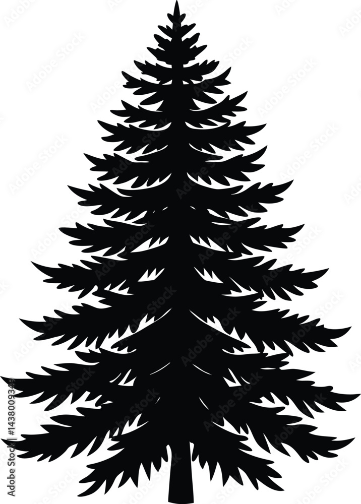 Obraz premium Pine Tree Silhouette Winter Style Clean White Background