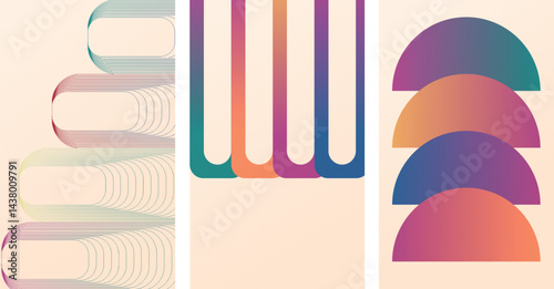 Abstract poster design.Modern gradient poster background vector set. Minimalist cover template with vibrant perspective geometric prism shapes and line. Ideal design for social media, cover, banner