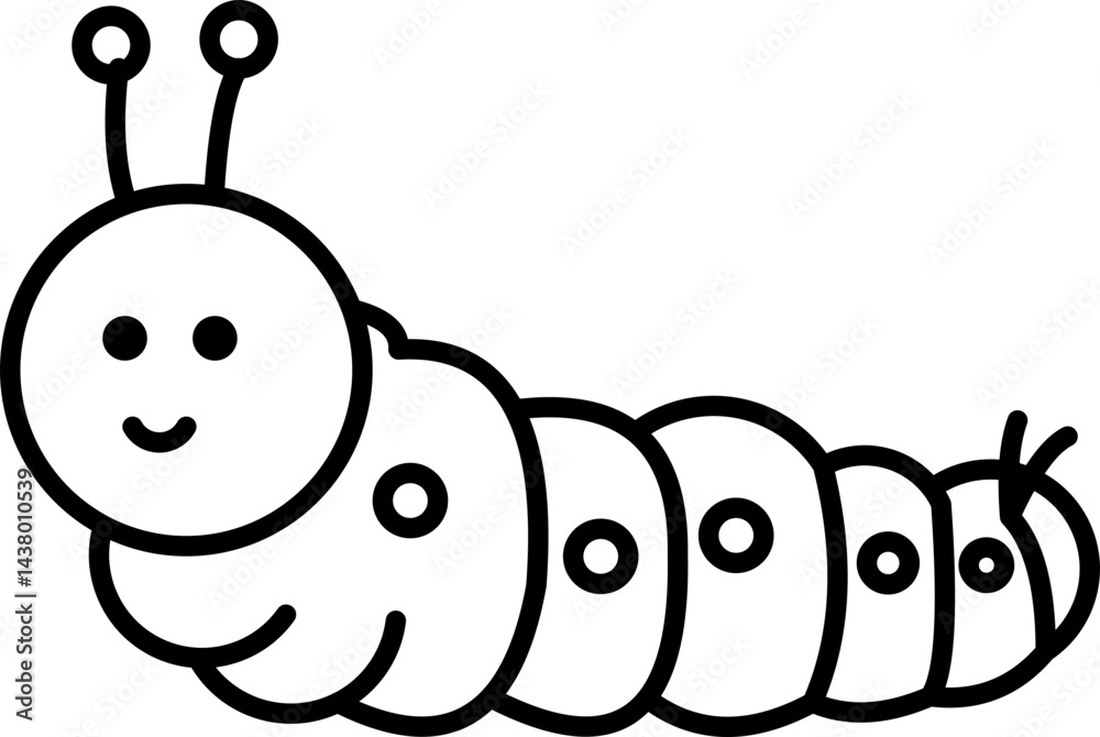 Obraz premium Flat Icon of a Cute Caterpillar - Minimalist Insect Illustration