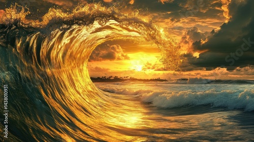 Golden Sunset Wave: A Majestic Ocean Scene