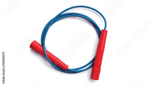 Bright red jump rope coiled on white background, fitness and exercise