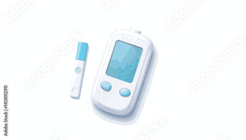 Modern medical glucometer illustration with test strip, health concept