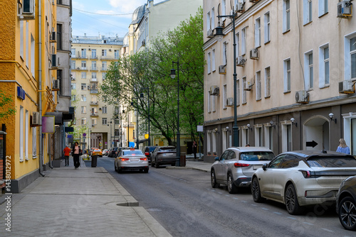 Obraz na płótnie Cozy street in center of Moscow, Russia. Cityscape in Moscow. Architecture and landmarks of Moscow. w salonie