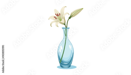 Elegant glass vase with white lily, minimalist beauty