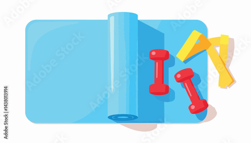 Colorful beginner workout equipment on white background, fitness motivation
