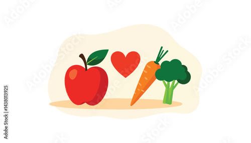Healthy foods promoting heart health in vibrant colors, wellness concept