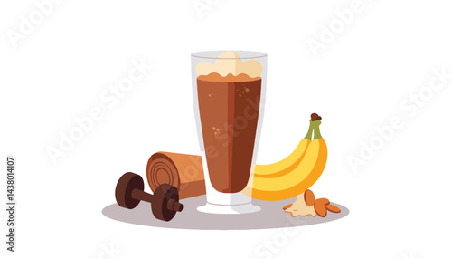 Protein shake with almonds and banana, healthy fitness lifestyle