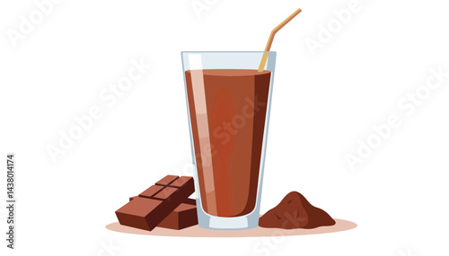 Sleek glass with chocolate protein shake on white background, nourishment