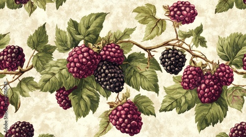 Berry branch pattern on cream background