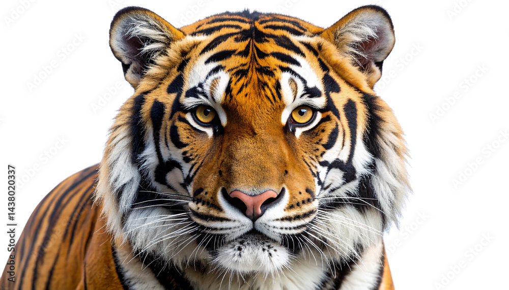 Fototapeta premium Intense Gaze of a Regal Tiger Against a White Background 