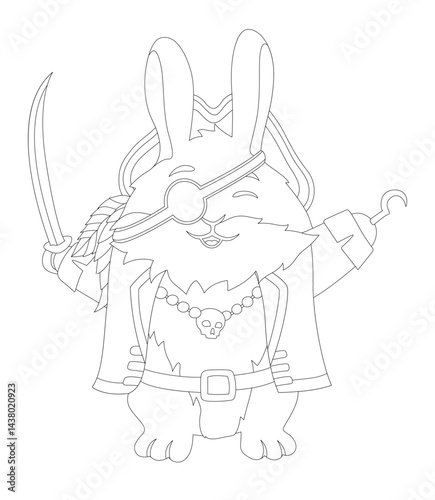 Line art with cartoon pirate bunny