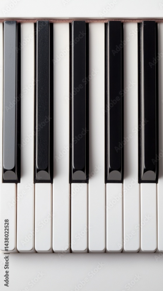 Naklejka premium Close-up of Piano Keyboard with Black and White Keys Showing Detailed Texture and Focus for Music Instruments and Musical Performance Themes