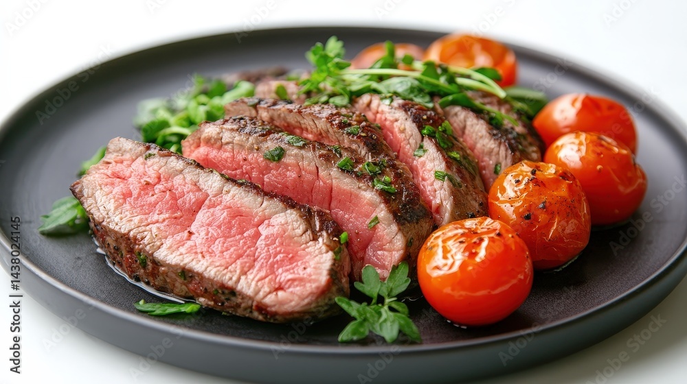 A luxurious gourmet set meal with a perfect balance of perfectly cooked meat, crisp vegetables, and ripe tomatoes, placed on a modern, stylish plate for an exquisite dining experience. A luxurious gourmet set meal with a perfect balance of perfectly cooked meat, crisp vegetables, and ripe tomatoes, placed on a modern, stylish plate for an exquisite dining experience.