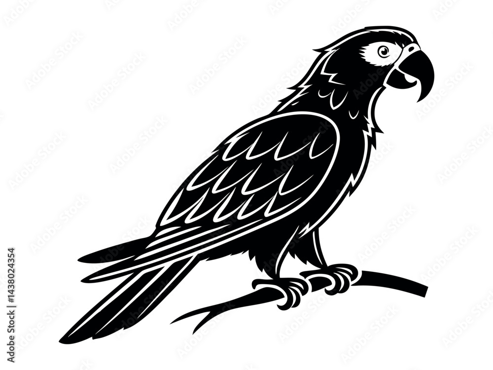 Fototapeta premium Perched Parrot Silhouette Artwork, Elegant Parrot in Profile Design