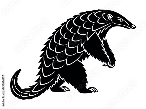Stylized Pangolin Silhouette, Black and White Pangolin Illustration