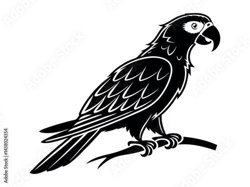 Perched Parrot Silhouette Artwork, Elegant Parrot in Profile Design