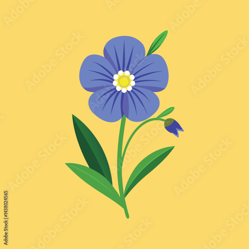 Stylized flax flower illustration with a yellow background and simple design