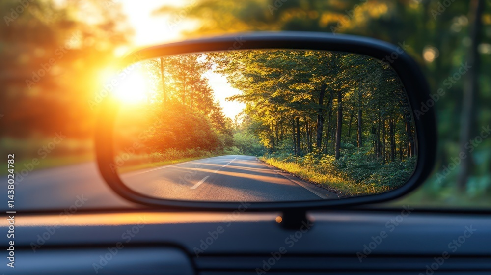 Sunset road view in car mirror (1) Sunset road view in car mirror (1)