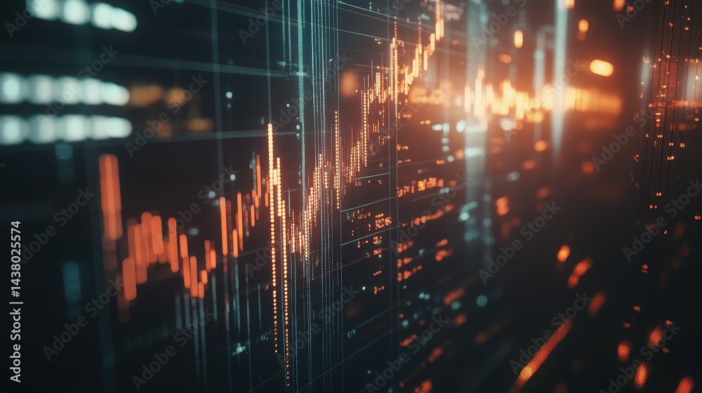 Business-themed background with a stock chart, corporate icons, and economic data, dynamic market trends.