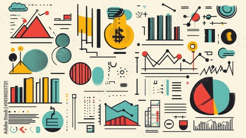 Obraz na płótnie Business-themed background with a stock chart, corporate icons, and economic data, dynamic market trends. w salonie