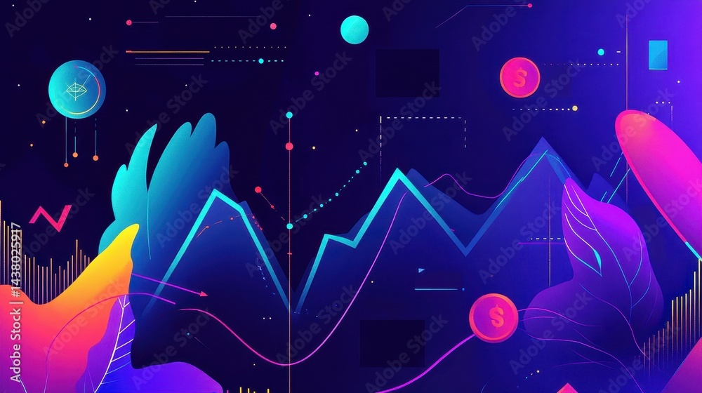 Business-themed background with a stock chart, corporate icons, and economic data, dynamic market trends.