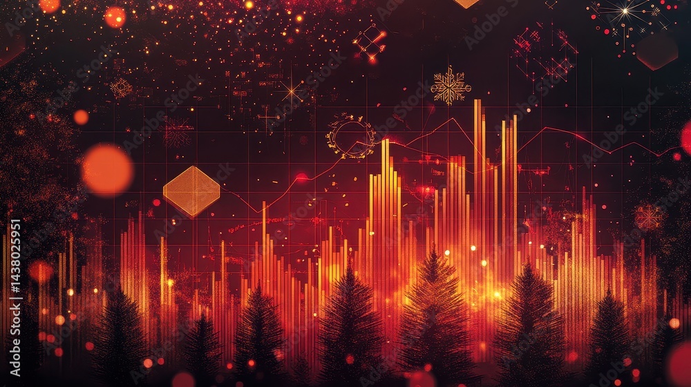 Business-themed background with a stock chart, corporate icons, and economic data, dynamic market trends.