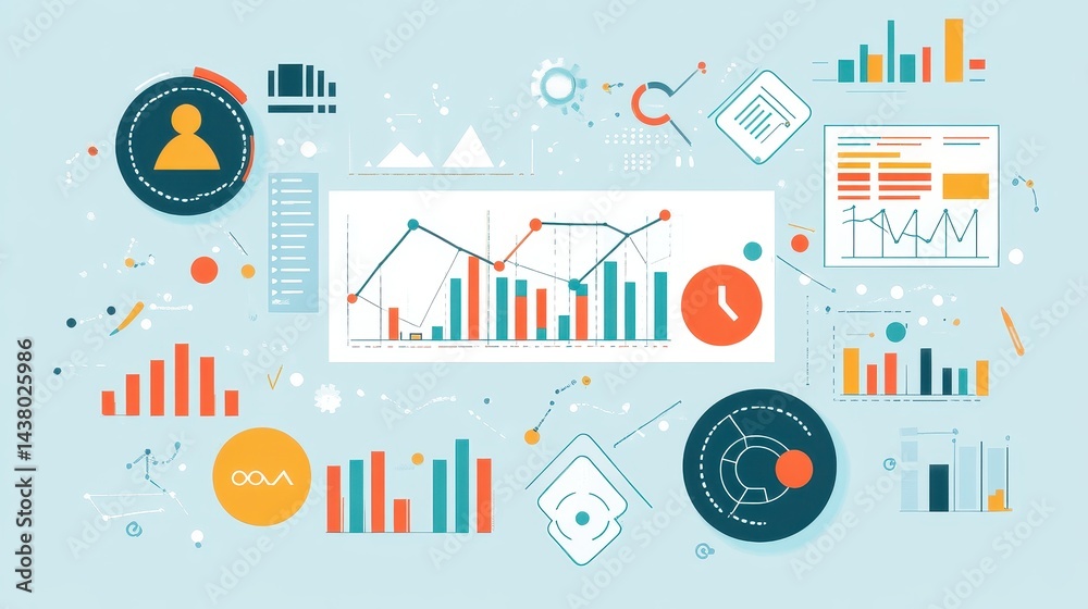 Business-themed background with a stock chart, corporate icons, and economic data, dynamic market trends.