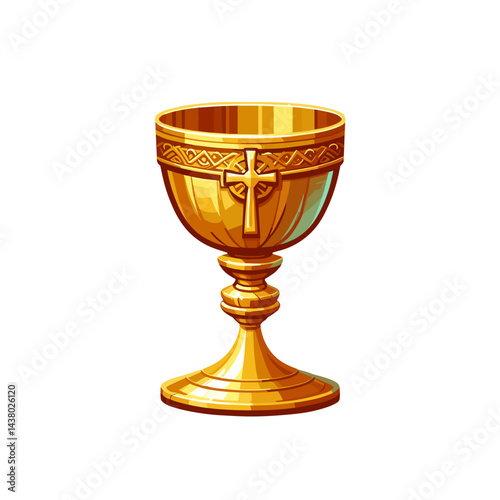 Golden Chalice with Cross Design on White Background  