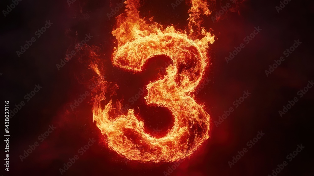 Fiery number three, dark background, inferno, abstract concept, graphic design Fiery number three, dark background, inferno, abstract concept, graphic design