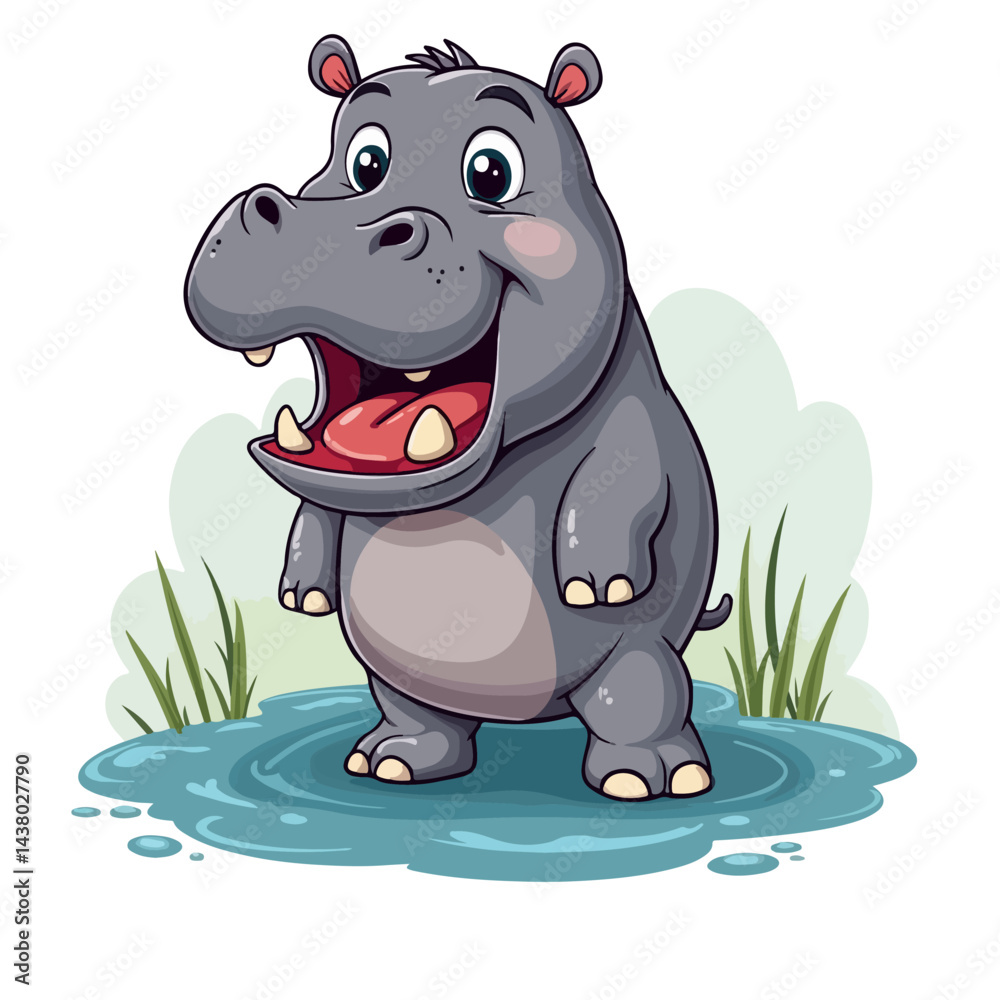 Fototapeta premium Hippopotamus cartoon vector on white background